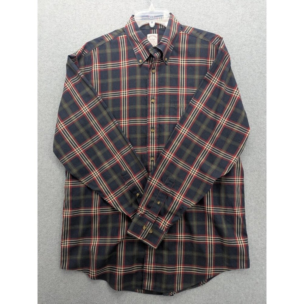 Brooks Brothers Shirt Mens Large Blue Red Plaid Madison Non Iron Supima Cotton